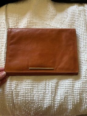 Vintage Arnold Churgin Handmade Cognac Leather Oversized Envelope Clutch
